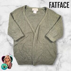 FatFace Womens 8 Haywood Green 3D Knit Open Front Cardigan Sweater Oversized‎
